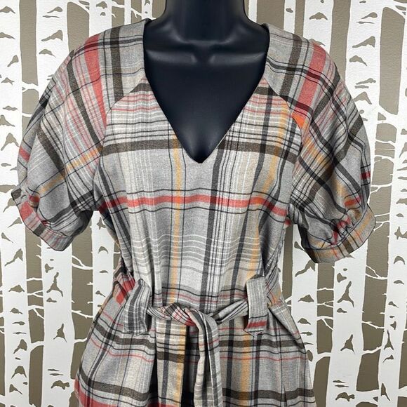 French Connection Plaid Soft Flannel Belted Puff Sleeve Dress 4 - Picture 9 of 12